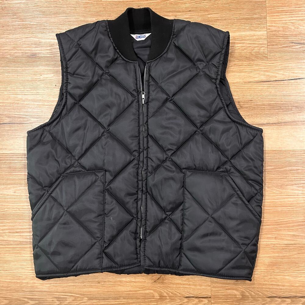 Vintage Big Smith Black Quilted Puffer Vest Mens 22 P2P Zip Workwear -